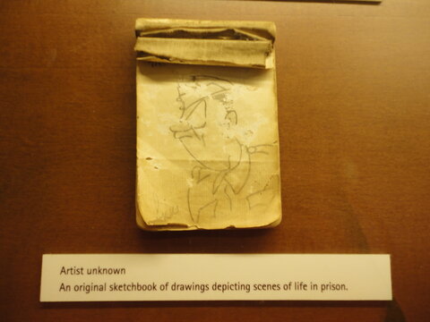 AKKI’s sketchpad on display in Changi Museum, 2013 (photograph by M. Parkes; courtesy J. Jeyadurai)